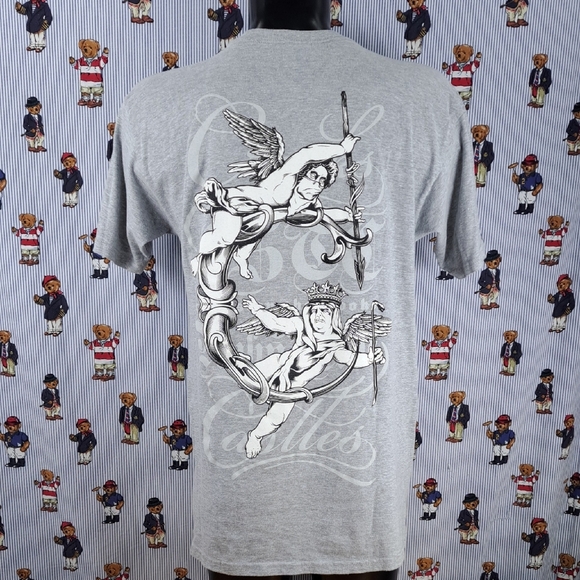 Crooks & Castle Duo Angels masked big back graphic LG gray & black t-shirt - Picture 1 of 8